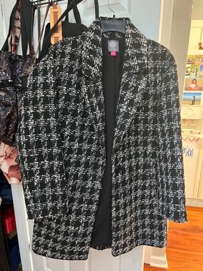 Vince Camuto Black and White Tweed Blazer Coat